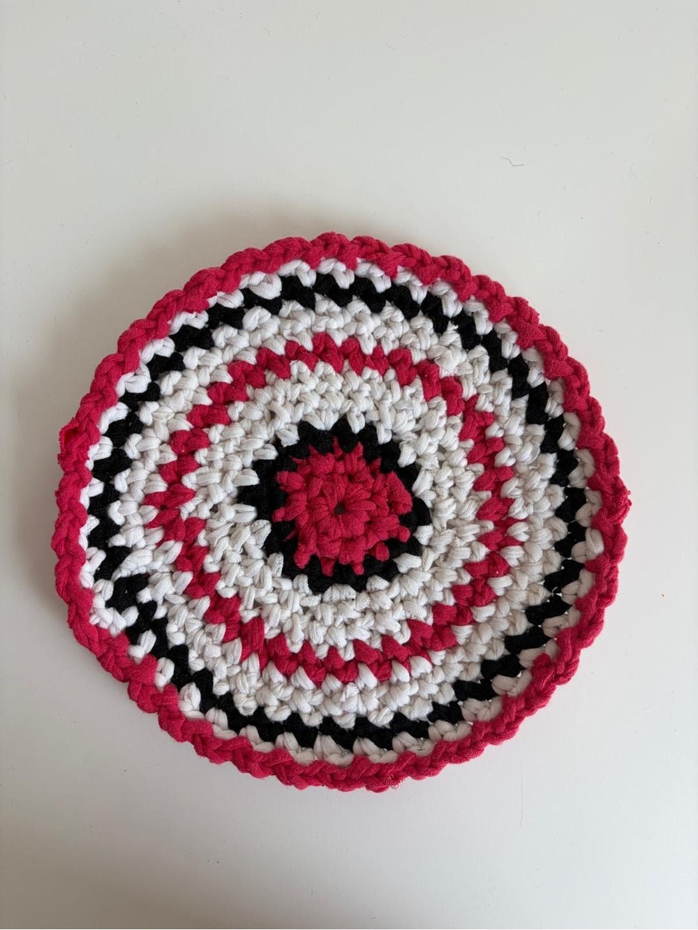 Handmade Crochet Trivet Hot Pad Set of 2 Red White Black